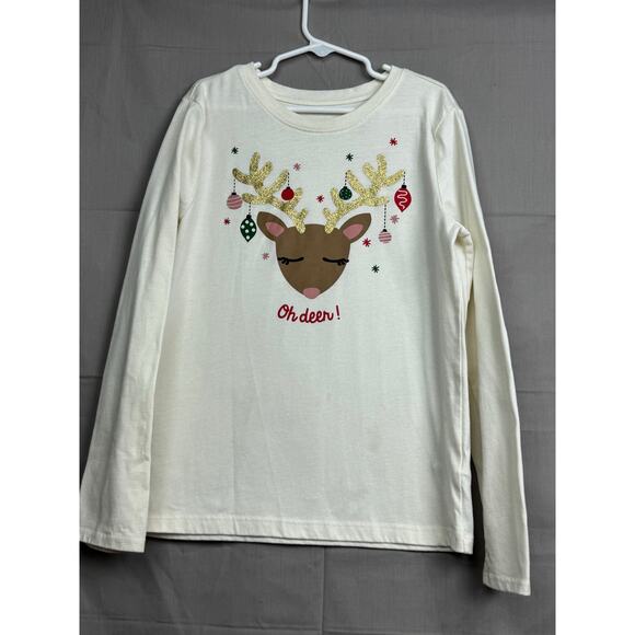 Holiday Time Girls Cream Oh Deer Long Sleeve Shirt, Size L (10/12) - Picture 5 of 5